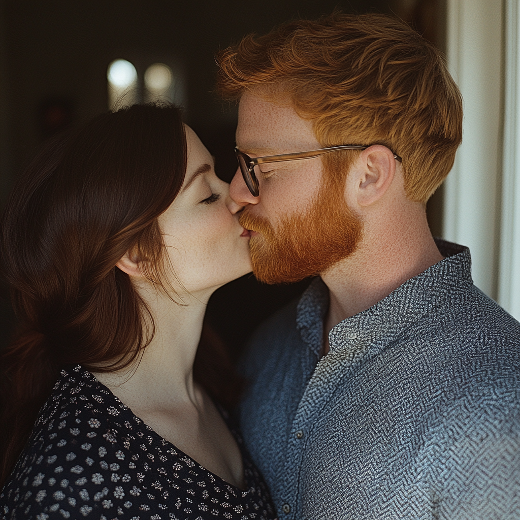 A husband kissing his wife | Source: Midjourney