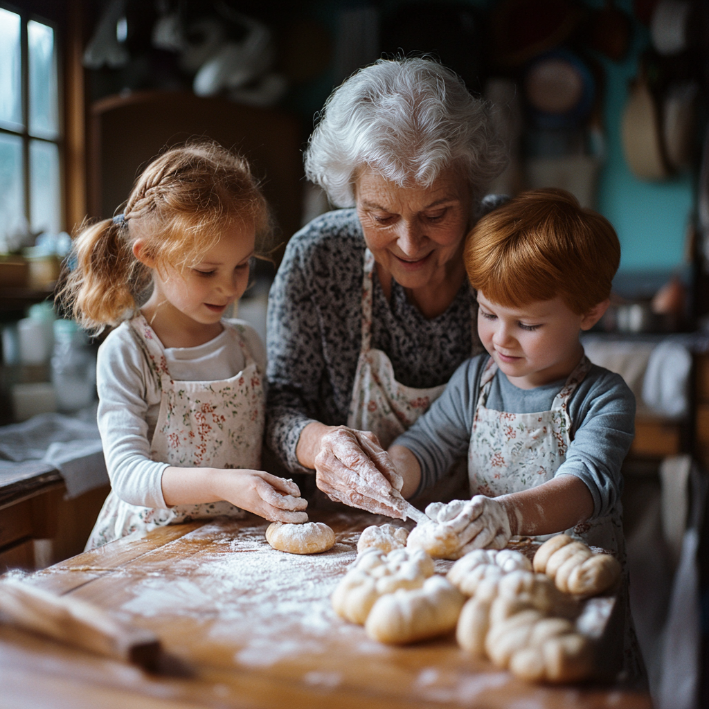 A happy grandmother with her grandchildren | Source: Midjourney