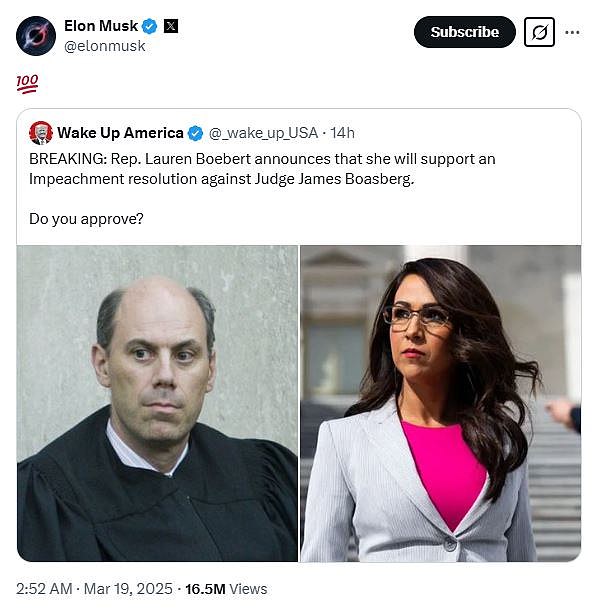 Elon Musk continues to push moves to impeach federal judges